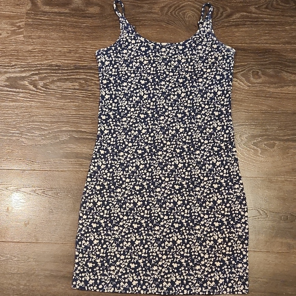 Old Navy Navy Blue Floral Mini Dress with Cream Flowers